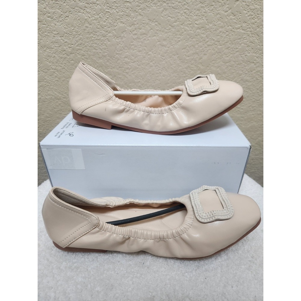 Women's Elastic Glove Flats, Nude Beige Square Toe Ballet Shoes Size 38 US 7.5